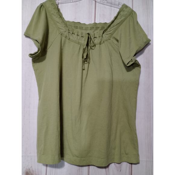 Avenue Shirt Ladies 14 Green Short Sleeve Peasant‎ Bohemian - Picture 1 of 5
